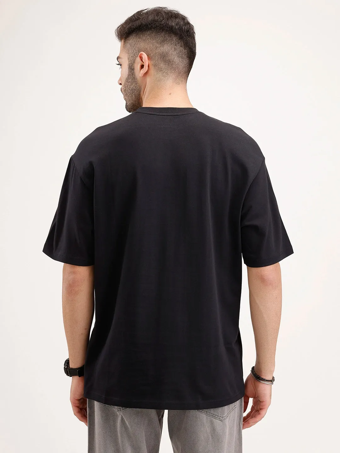 Oversized Fit Placement Printed T-Shirt | Black sold by Wrogn product image thumbnail 3