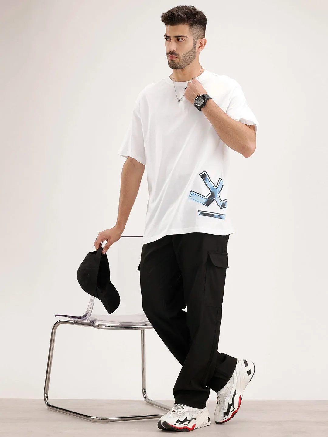 Oversized Fit Placement Printed T-Shirt | White sold by Wrogn product image thumbnail 2