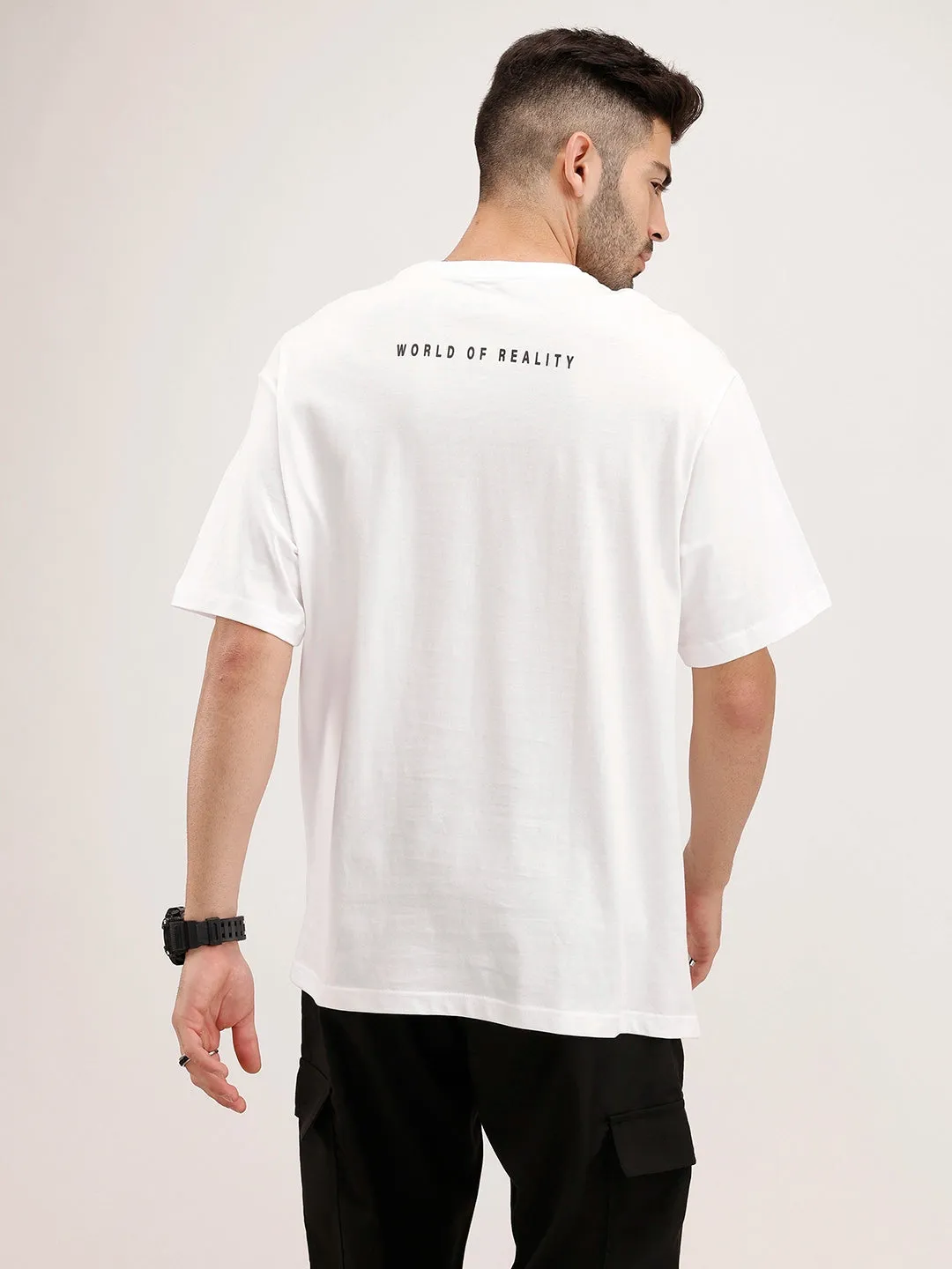 Oversized Fit Placement Printed T-Shirt | White sold by Wrogn product image thumbnail 3
