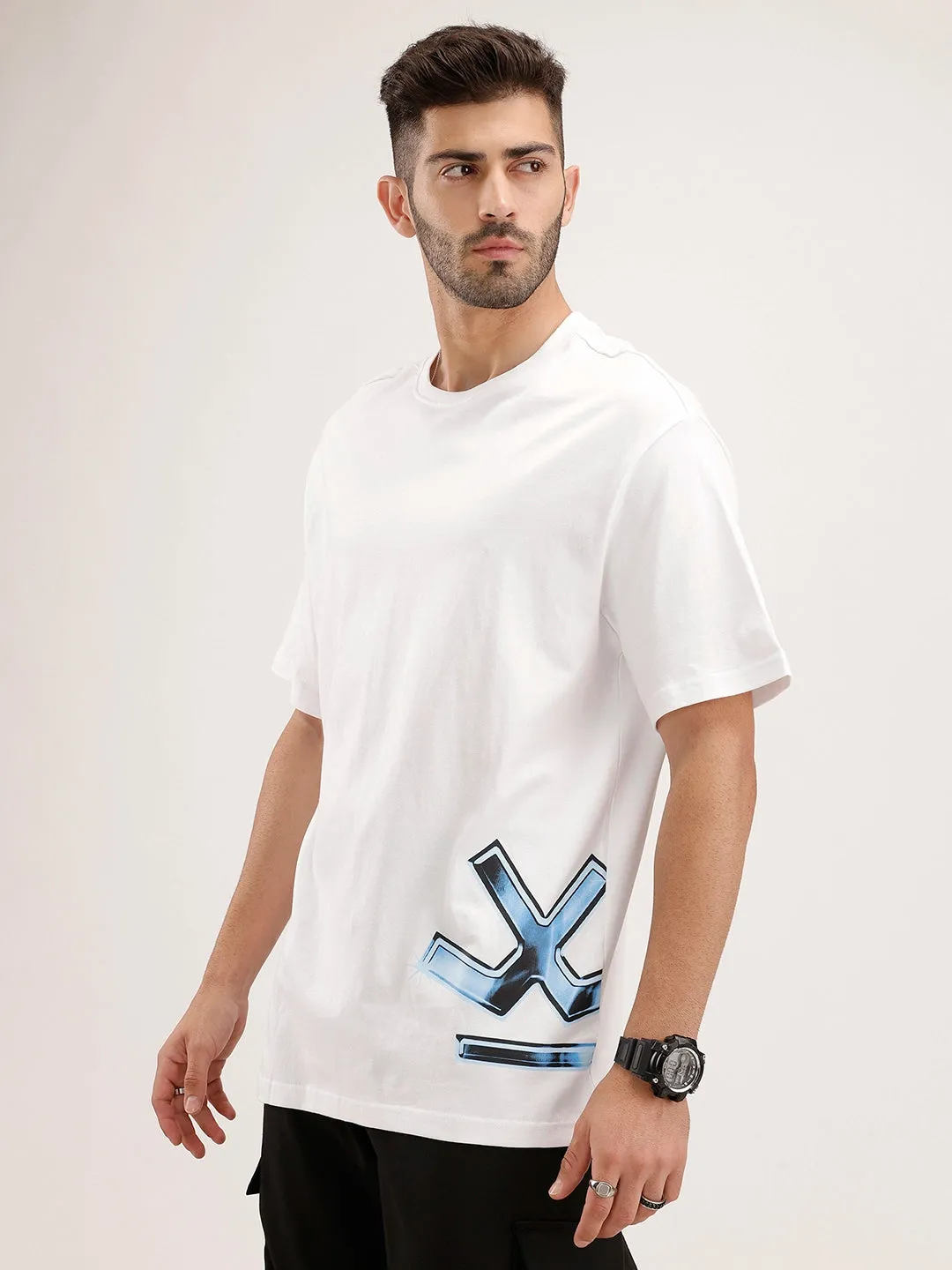 Oversized Fit Placement Printed T-Shirt | White sold by Wrogn product image thumbnail 4