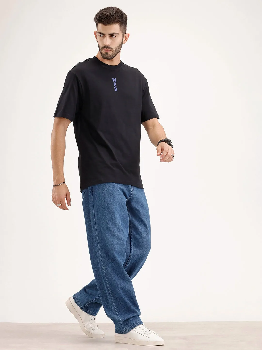 Oversized Embrodered Patch Detail T-Shirt | Black sold by Wrogn product image thumbnail 2