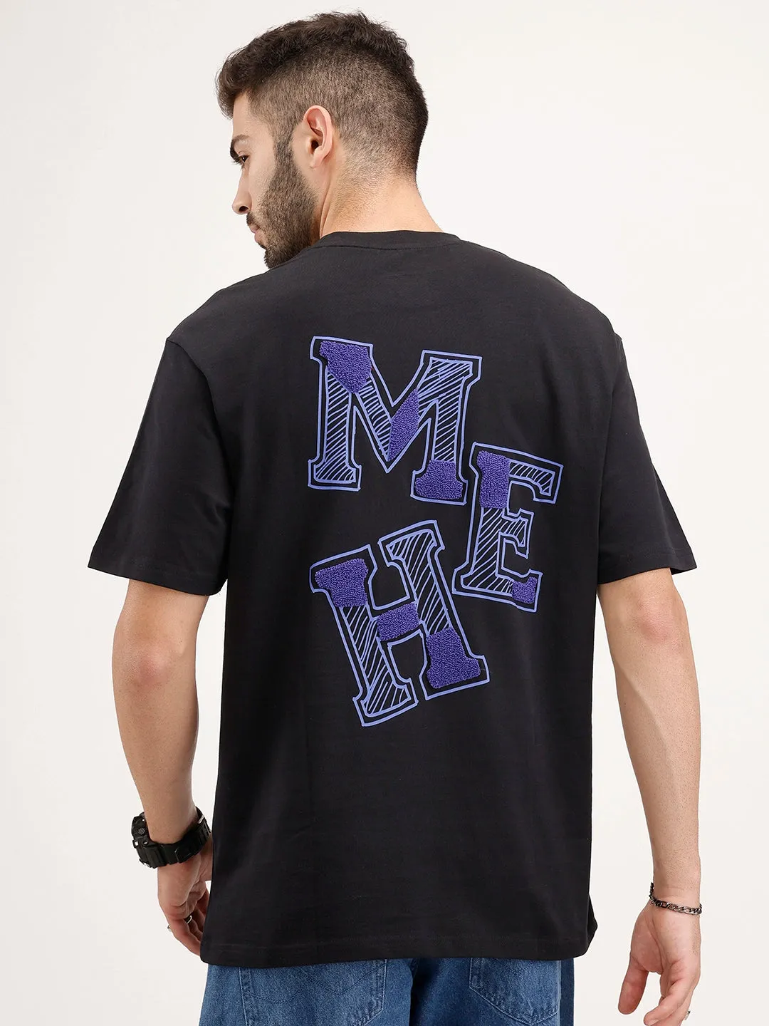 Oversized Embrodered Patch Detail T-Shirt | Black sold by Wrogn product image thumbnail 3