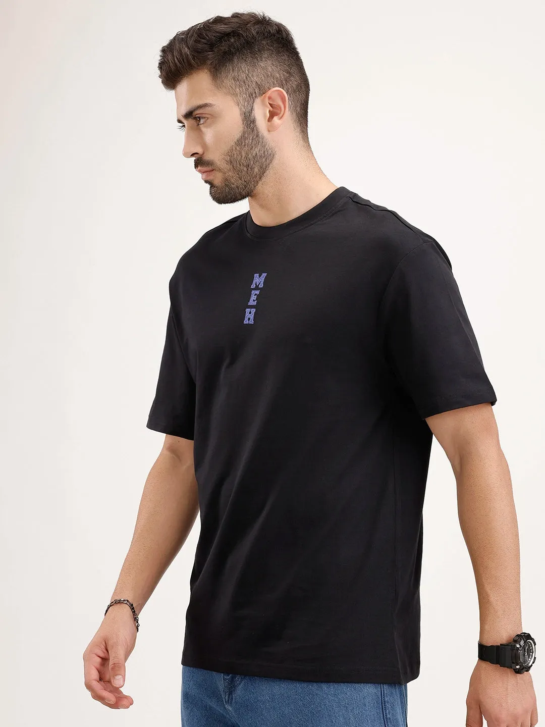 Oversized Embrodered Patch Detail T-Shirt | Black sold by Wrogn product image thumbnail 4