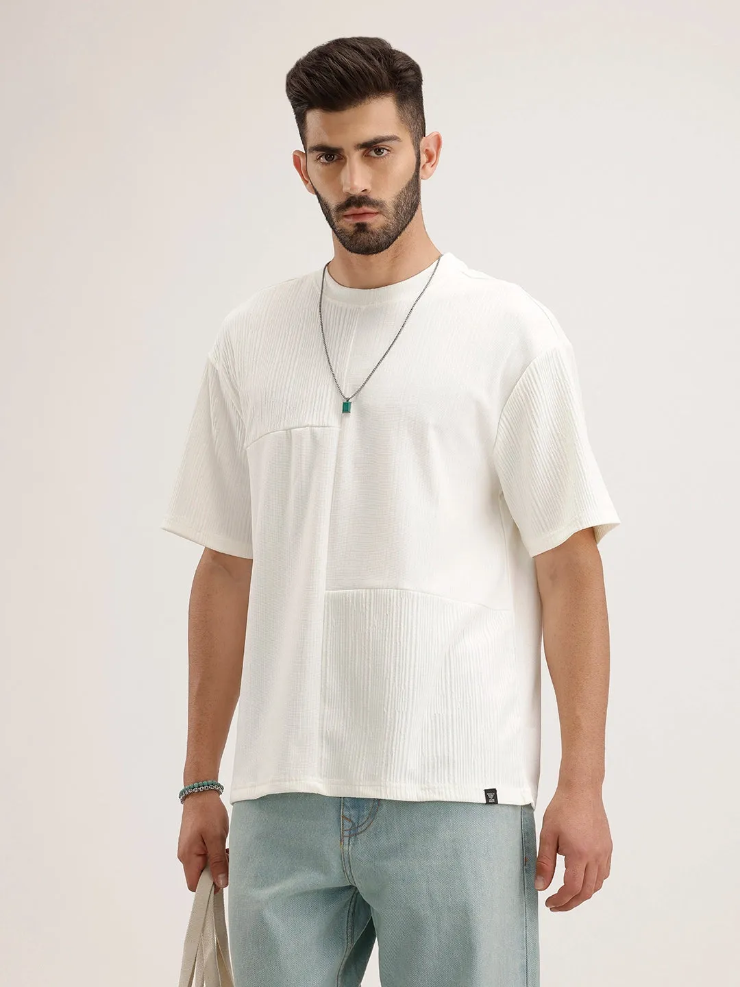 Oversized Cut & Sew T-Shirt | White sold by Wrogn