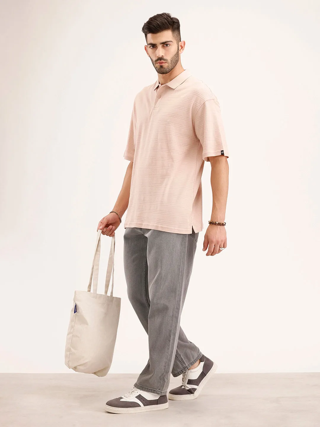 Textured Oversized Polo T-Shirt | Pink sold by Wrogn product image thumbnail 2