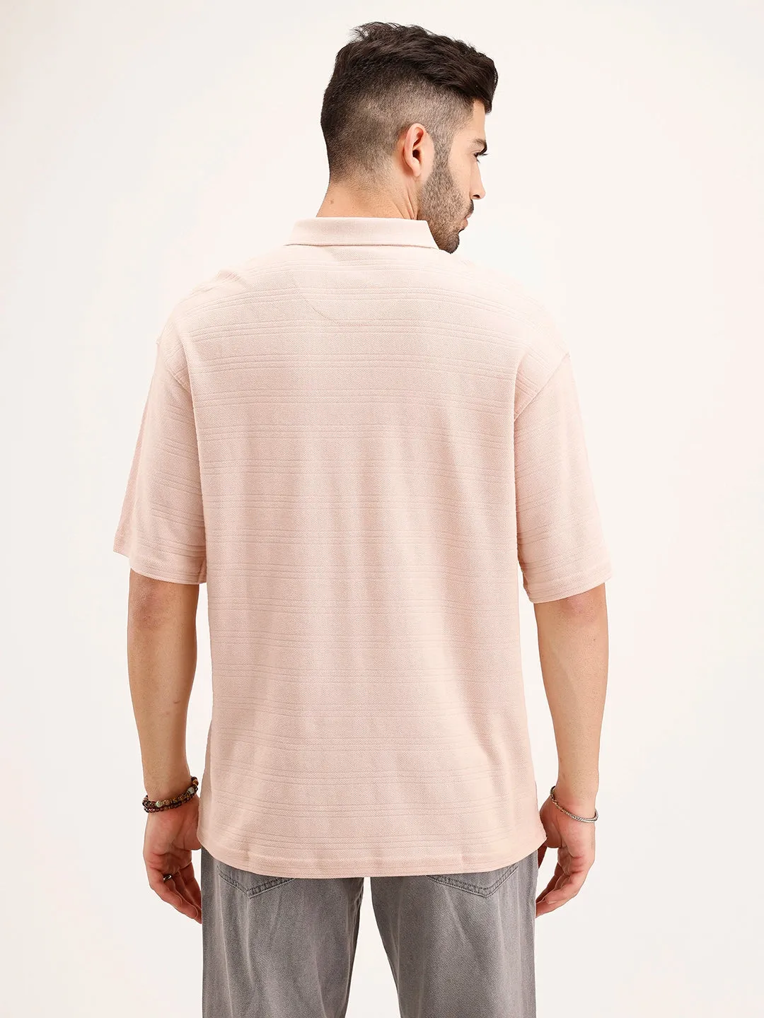 Textured Oversized Polo T-Shirt | Pink sold by Wrogn product image thumbnail 3