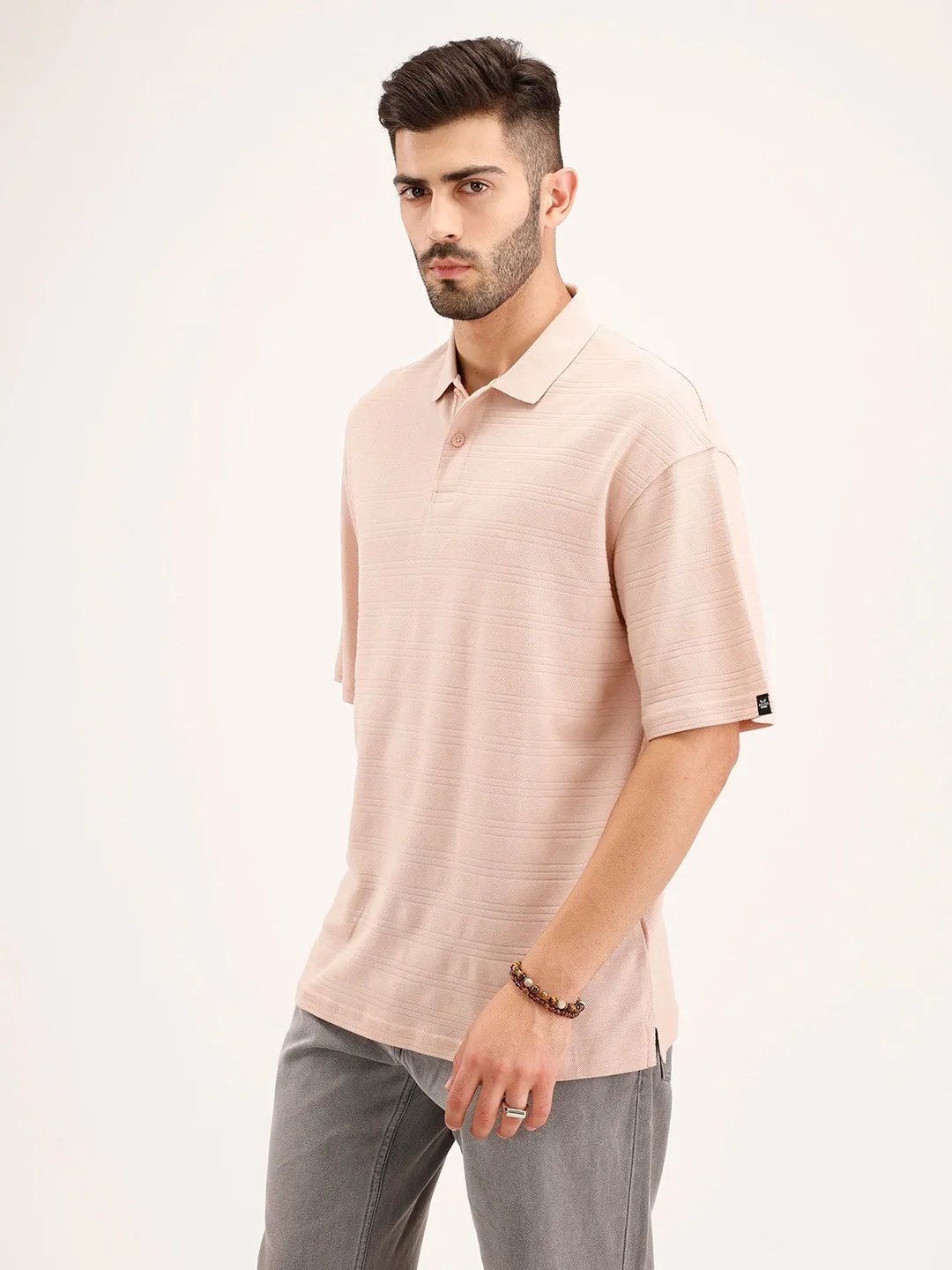 Textured Oversized Polo T-Shirt | Pink sold by Wrogn product image thumbnail 4
