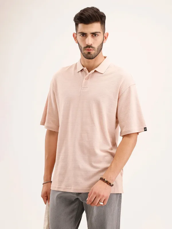 Textured Oversized Polo T-Shirt | Pink made by Wrogn