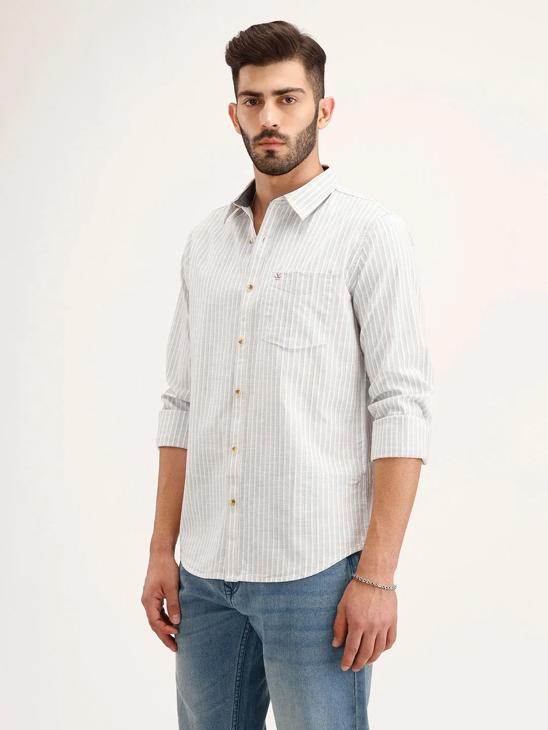 Slim Fit Striped Shirt | Off White sold by Wrogn product image thumbnail 4