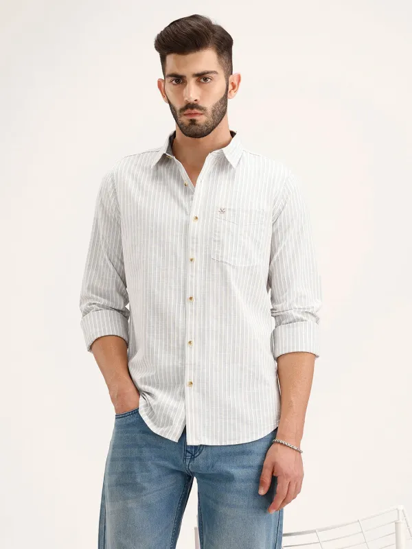 Slim Fit Striped Shirt | Off White made by Wrogn