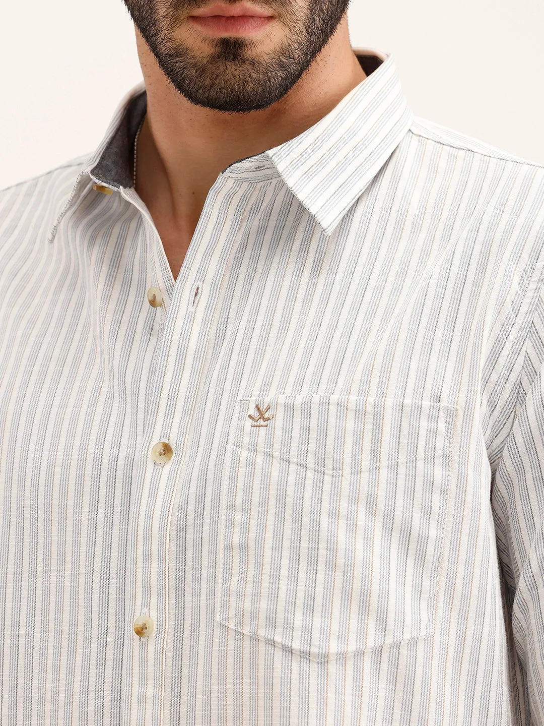 Slim Fit Striped Shirt | Off White sold by Wrogn product image thumbnail 5