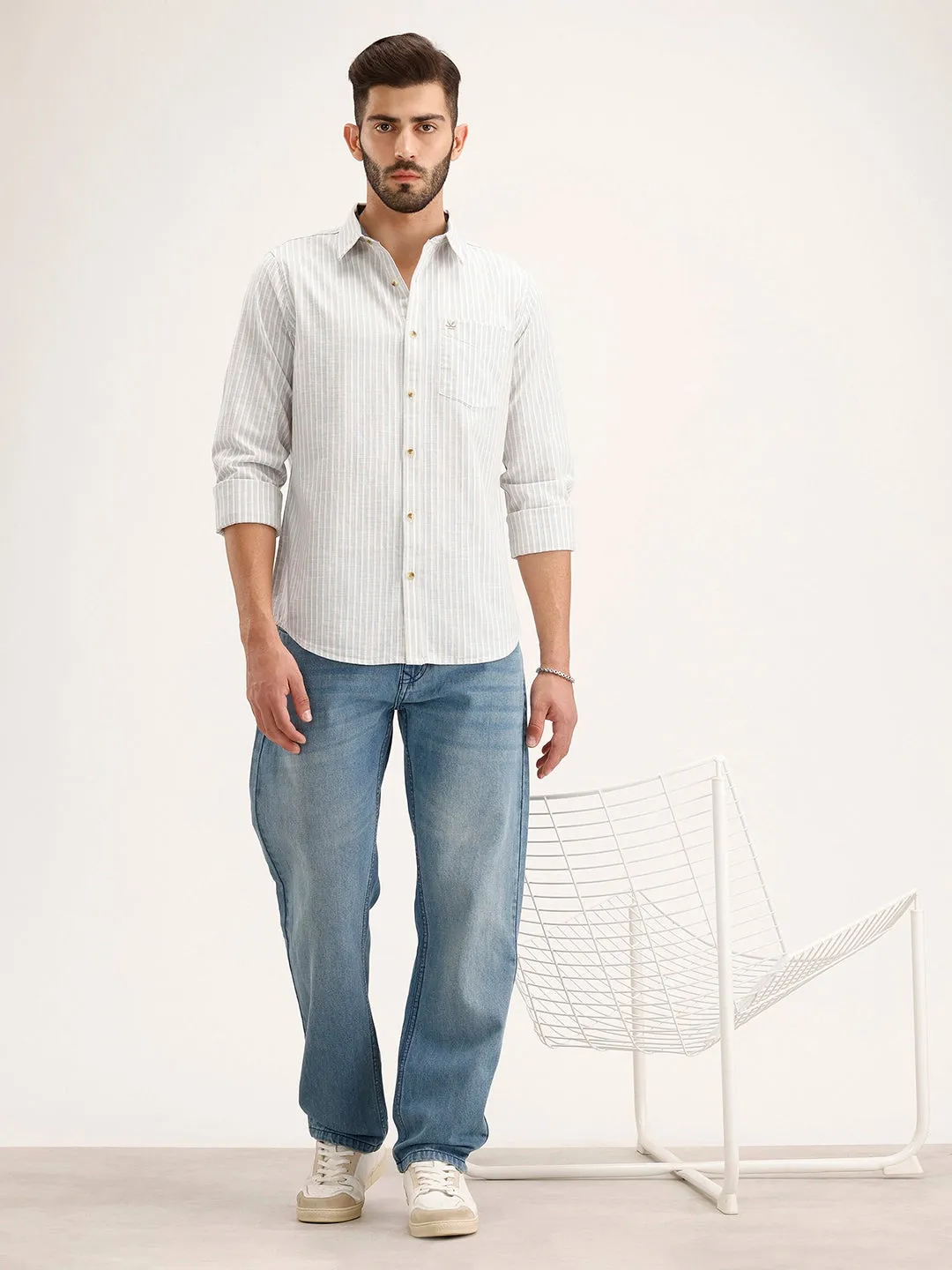 Slim Fit Striped Shirt | Off White sold by Wrogn product image thumbnail 2