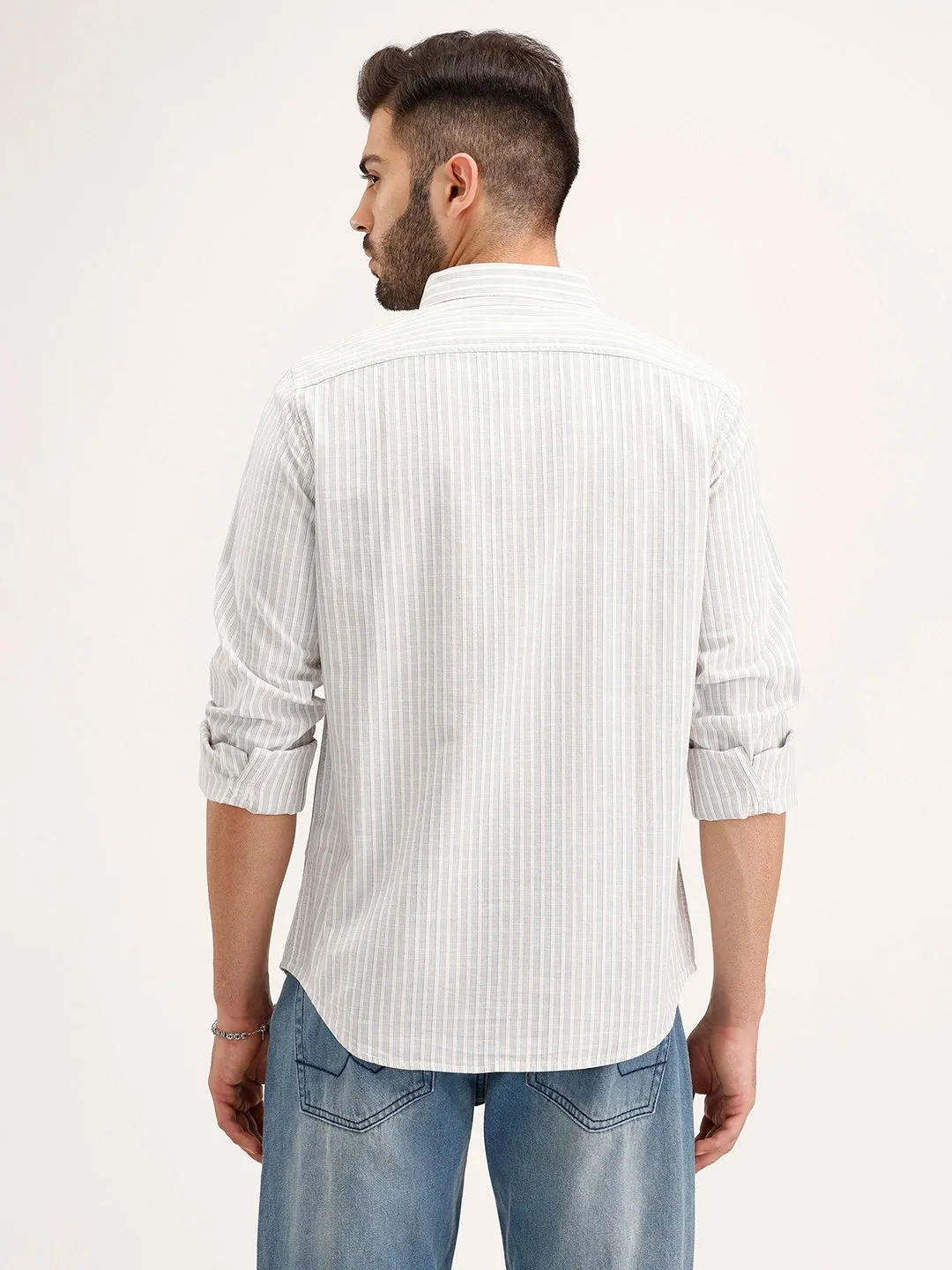 Slim Fit Striped Shirt | Off White sold by Wrogn product image thumbnail 3