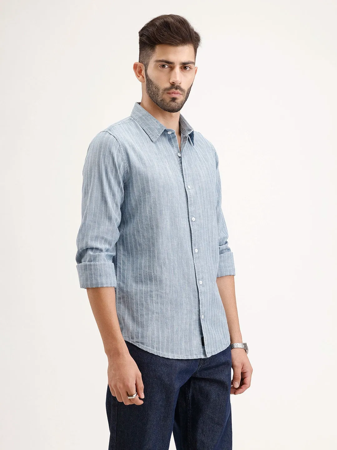Slim Fit Striped Shirt | Blue sold by Wrogn product image thumbnail 4