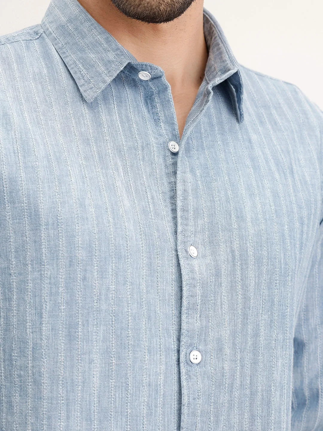 Slim Fit Striped Shirt | Blue sold by Wrogn product image thumbnail 5