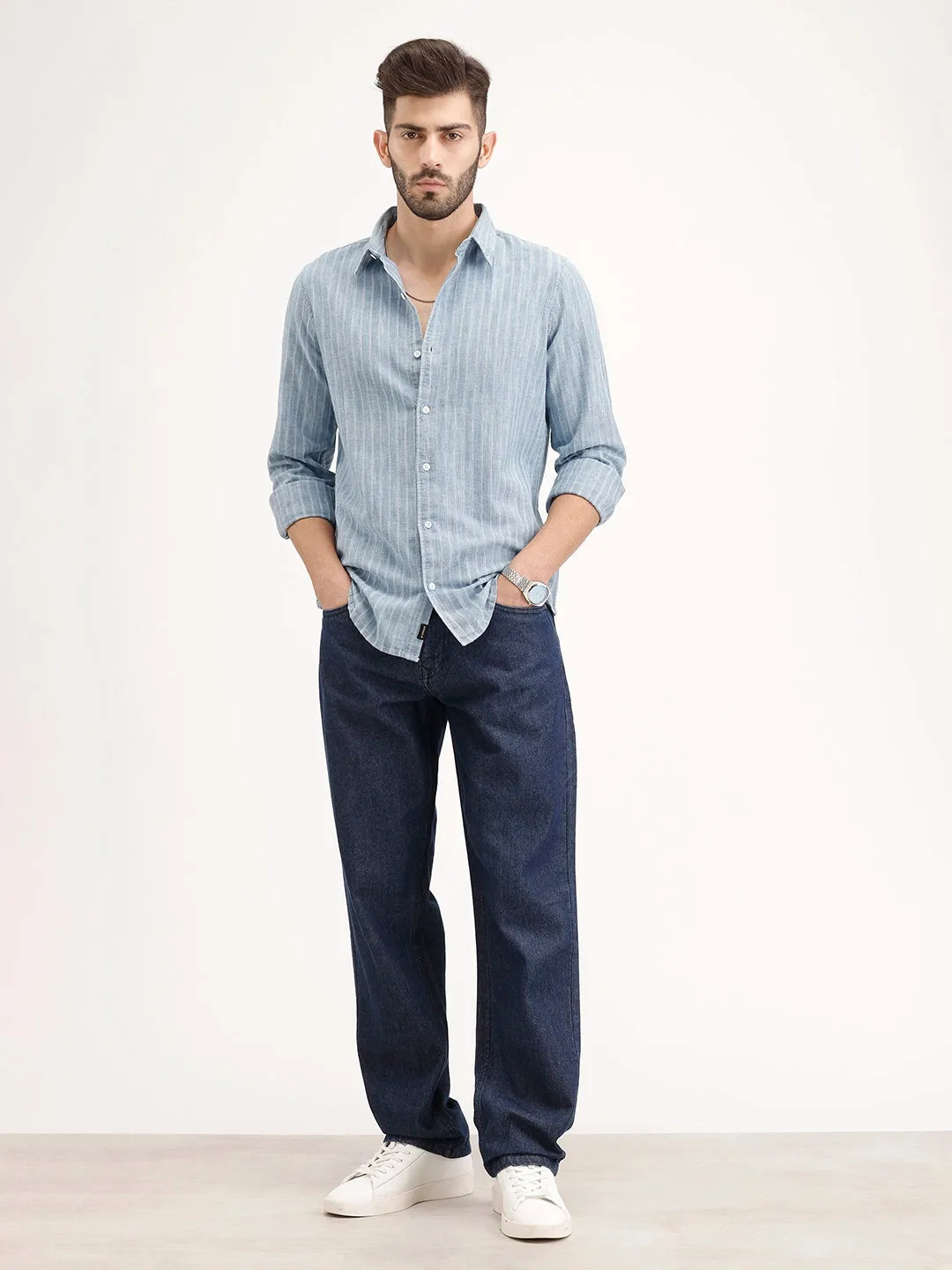 Slim Fit Striped Shirt | Blue sold by Wrogn product image thumbnail 2