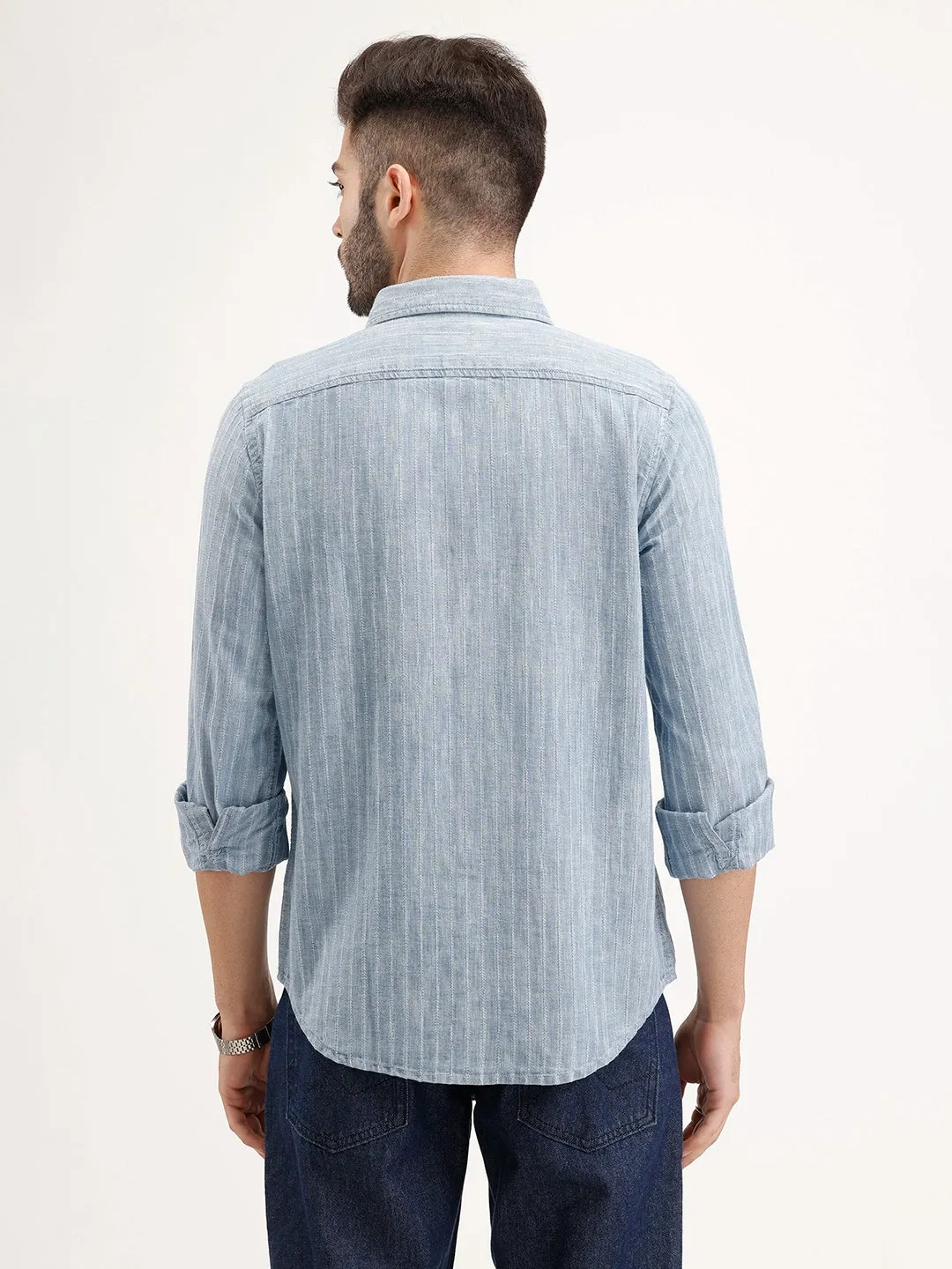 Slim Fit Striped Shirt | Blue sold by Wrogn product image thumbnail 3
