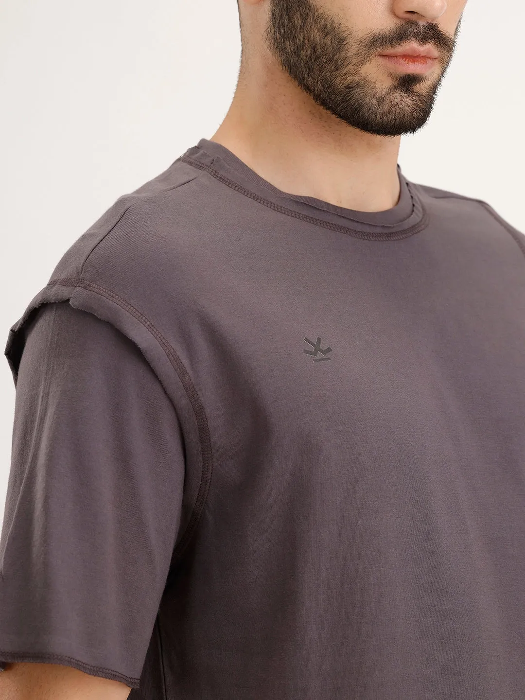 Oversized Fit Cut & Sew T-Shirt | Dark Grey sold by Wrogn product image thumbnail 5