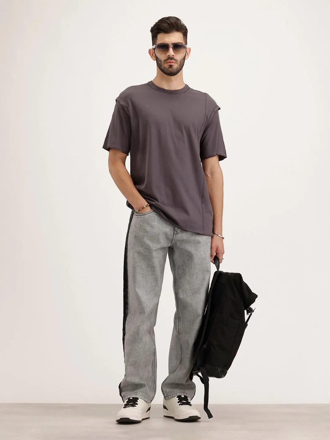 Oversized Fit Cut & Sew T-Shirt | Dark Grey sold by Wrogn product image thumbnail 2