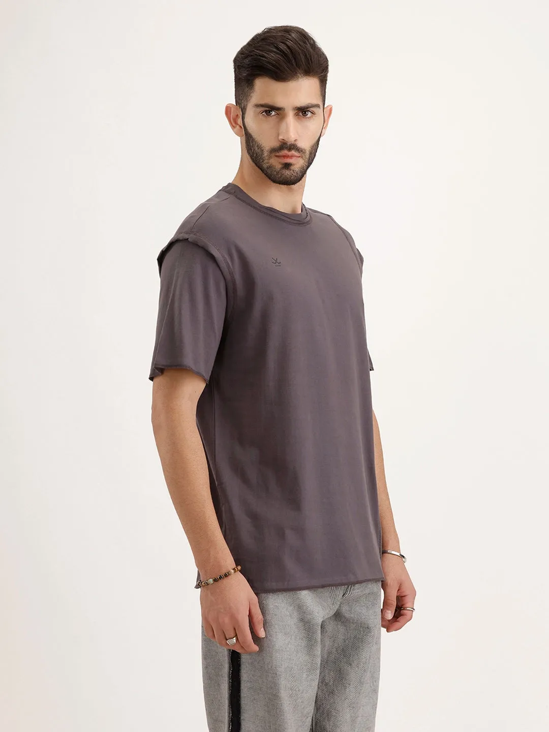 Oversized Fit Cut & Sew T-Shirt | Dark Grey sold by Wrogn product image thumbnail 4