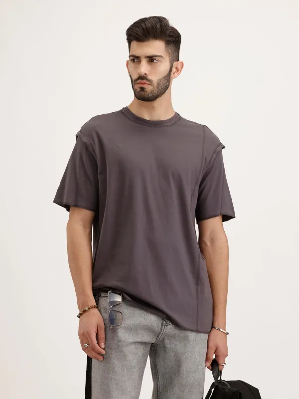 Oversized Fit Cut & Sew T-Shirt | Dark Grey sold by Wrogn