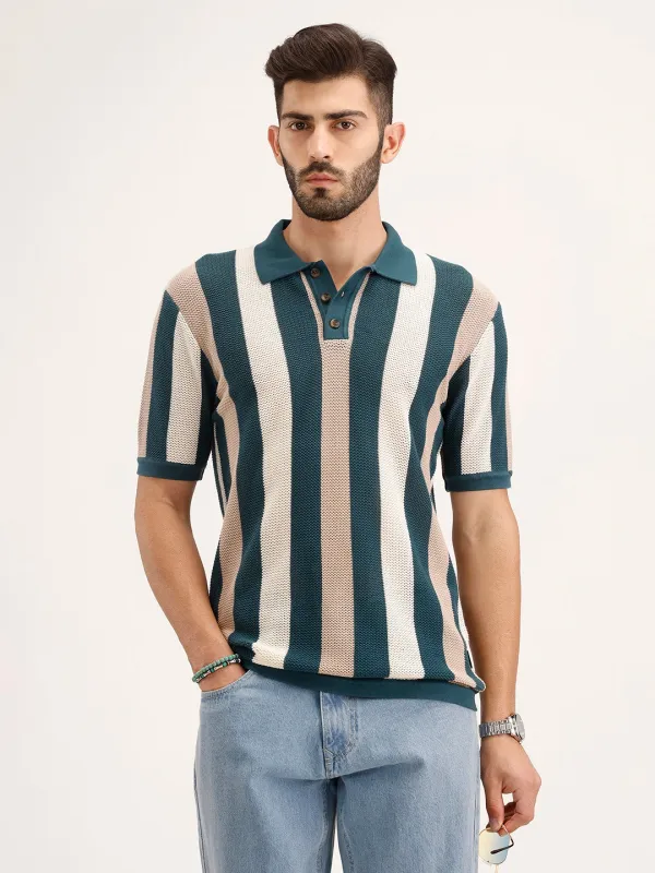Slim Fit Flat Knit Polo T-Shirt | Teal made by Wrogn