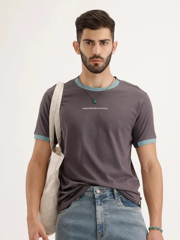 Contrast Collar Slim Fit T-Shirt | Dark Grey sold by Wrogn