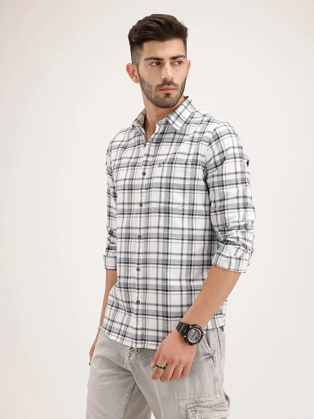 Slim Fit Checkered Shirt | White sold by Wrogn product image thumbnail 4