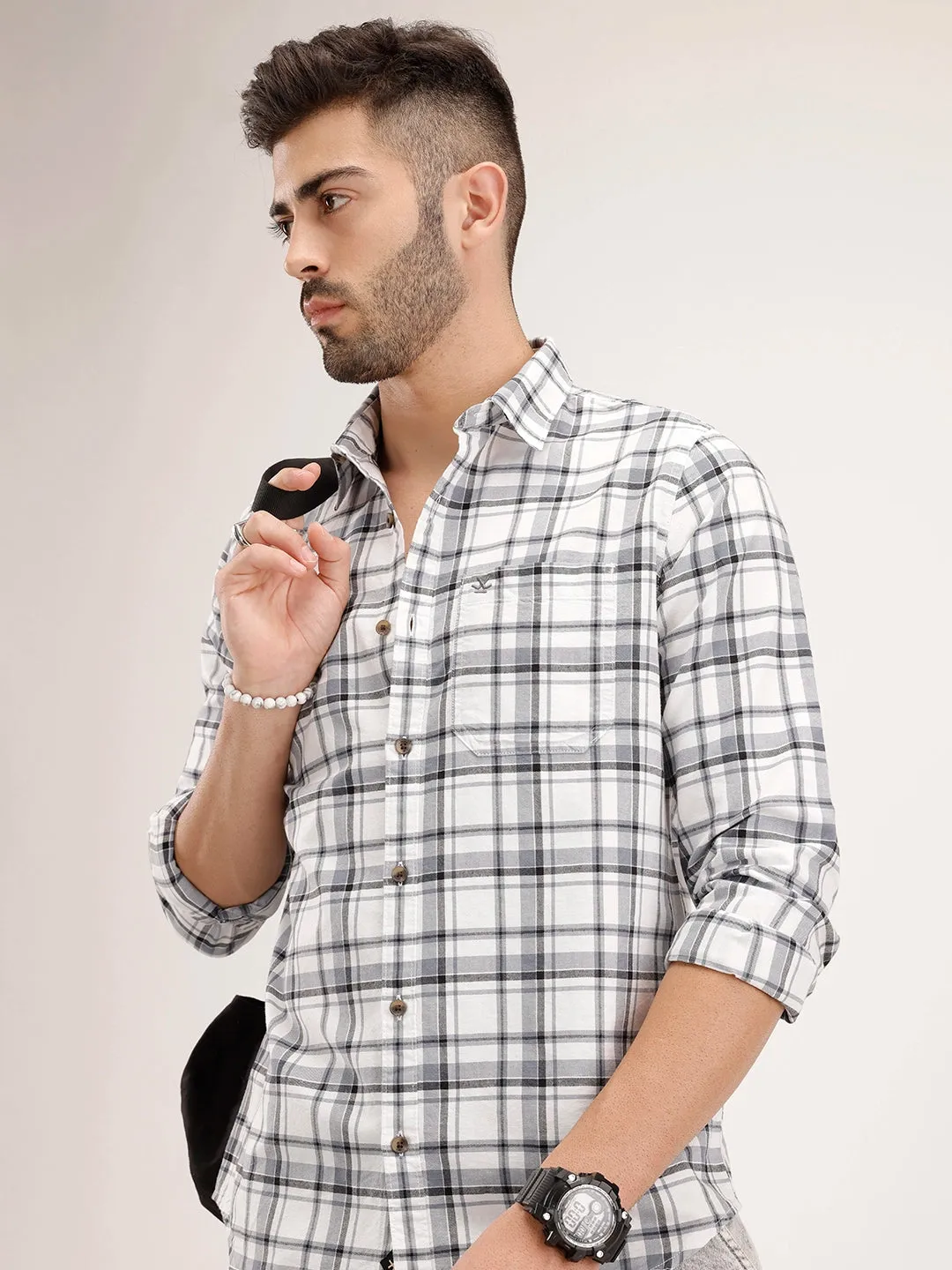 Slim Fit Checkered Shirt | White sold by Wrogn