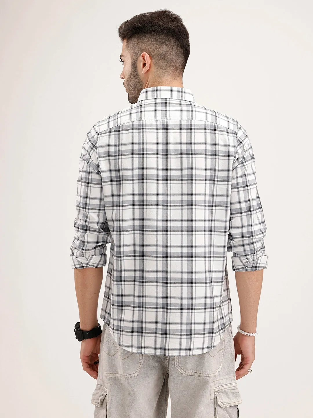 Slim Fit Checkered Shirt | White sold by Wrogn product image thumbnail 3