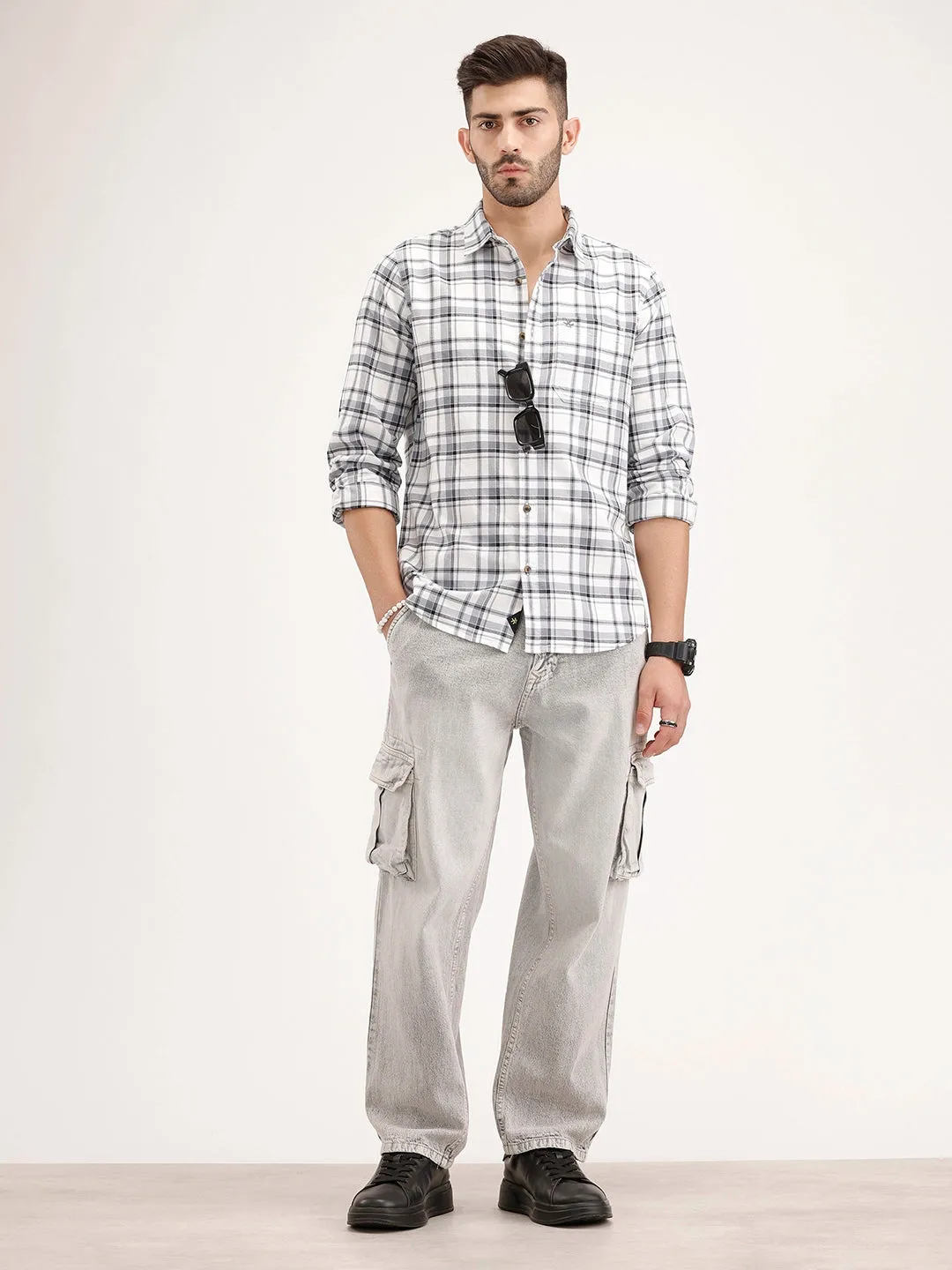 Slim Fit Checkered Shirt | White sold by Wrogn product image thumbnail 2