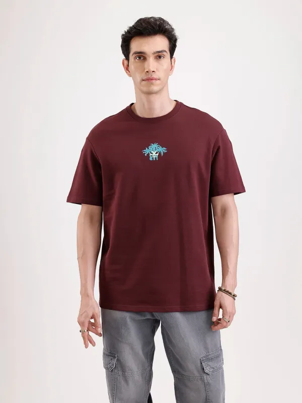 Classic Printed Patch T-Shirt   |  Maroon made by Wrogn