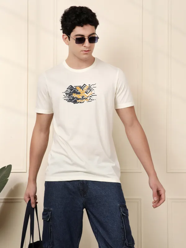 Wrogn Glitch Printed White T-Shirt made by Wrogn