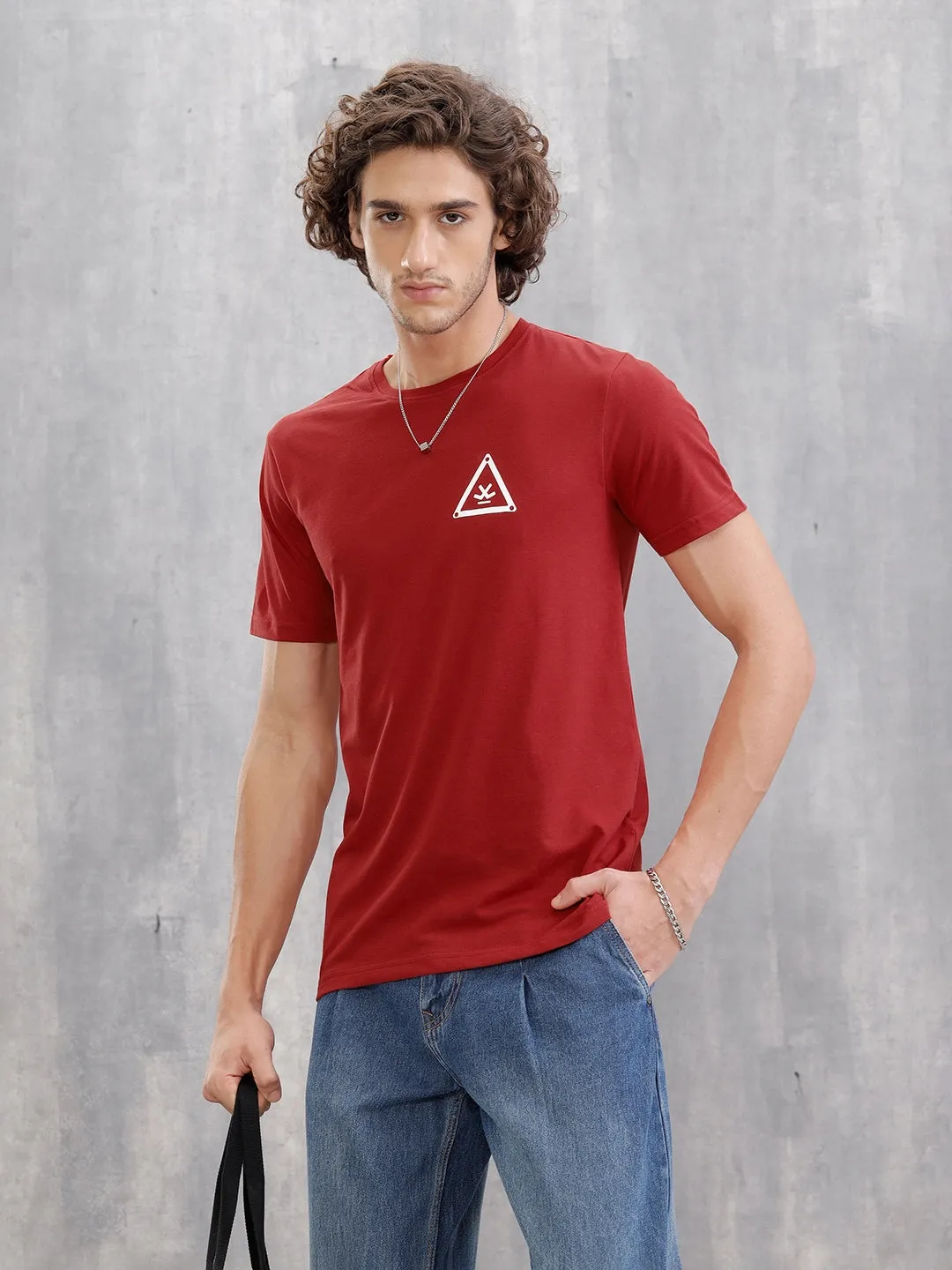Solid Logo Slim Fit Crewneck T-shirt | Red sold by Wrogn product image thumbnail 5