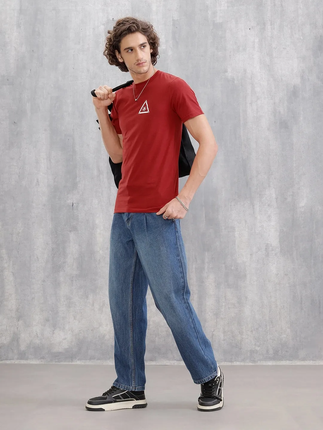 Solid Logo Slim Fit Crewneck T-shirt | Red sold by Wrogn product image thumbnail 2