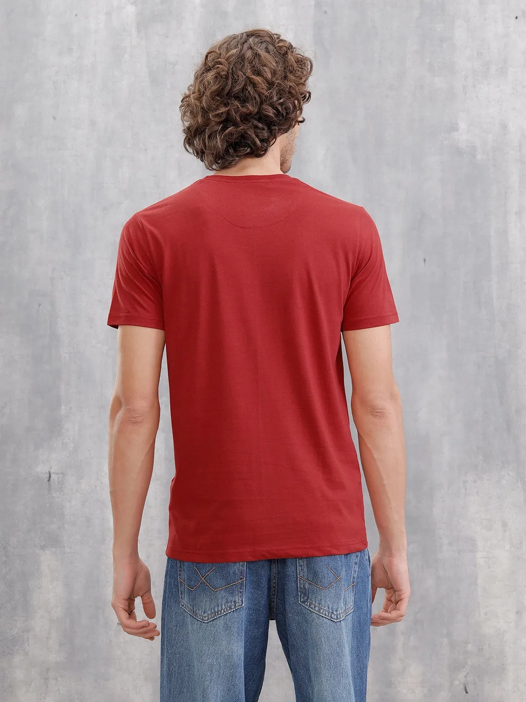 Solid Logo Slim Fit Crewneck T-shirt | Red sold by Wrogn product image thumbnail 3