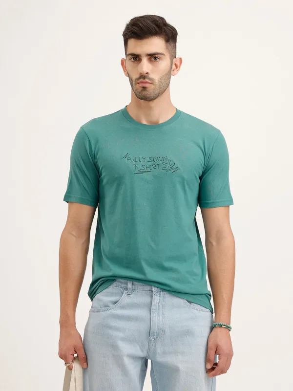 Slim Fit Embroidered T-Shirt | Green made by Wrogn