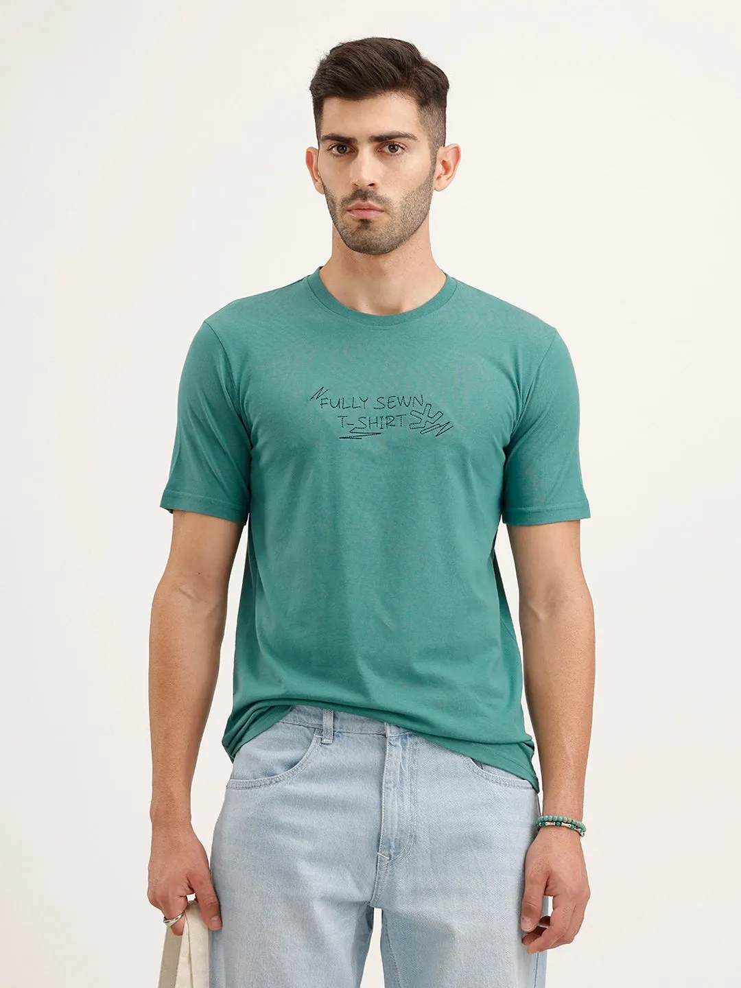 Slim Fit Embroidered T-Shirt | Green sold by Wrogn