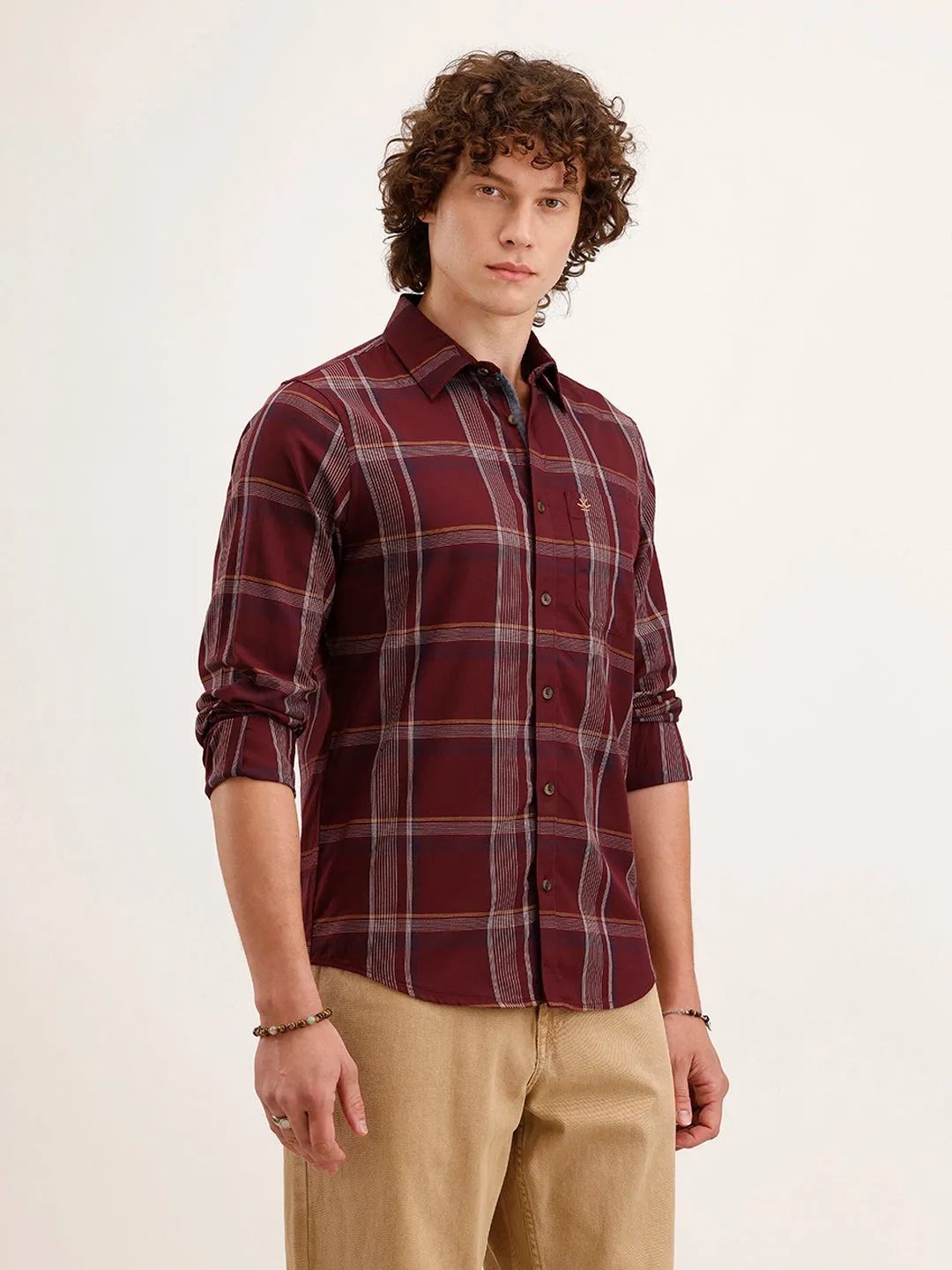 Slim Fit Checkered Shirt | Maroon sold by Wrogn product image thumbnail 4