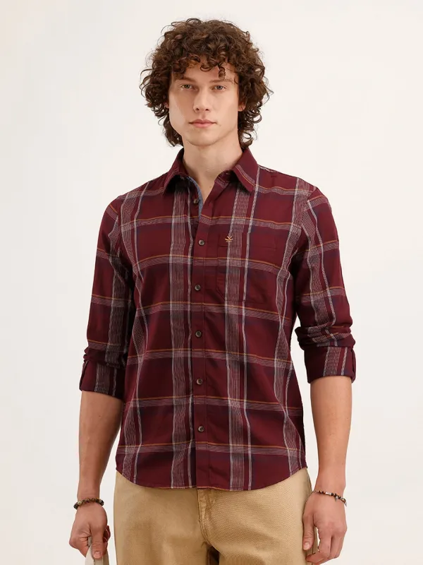 Slim Fit Checkered Shirt | Maroon made by Wrogn