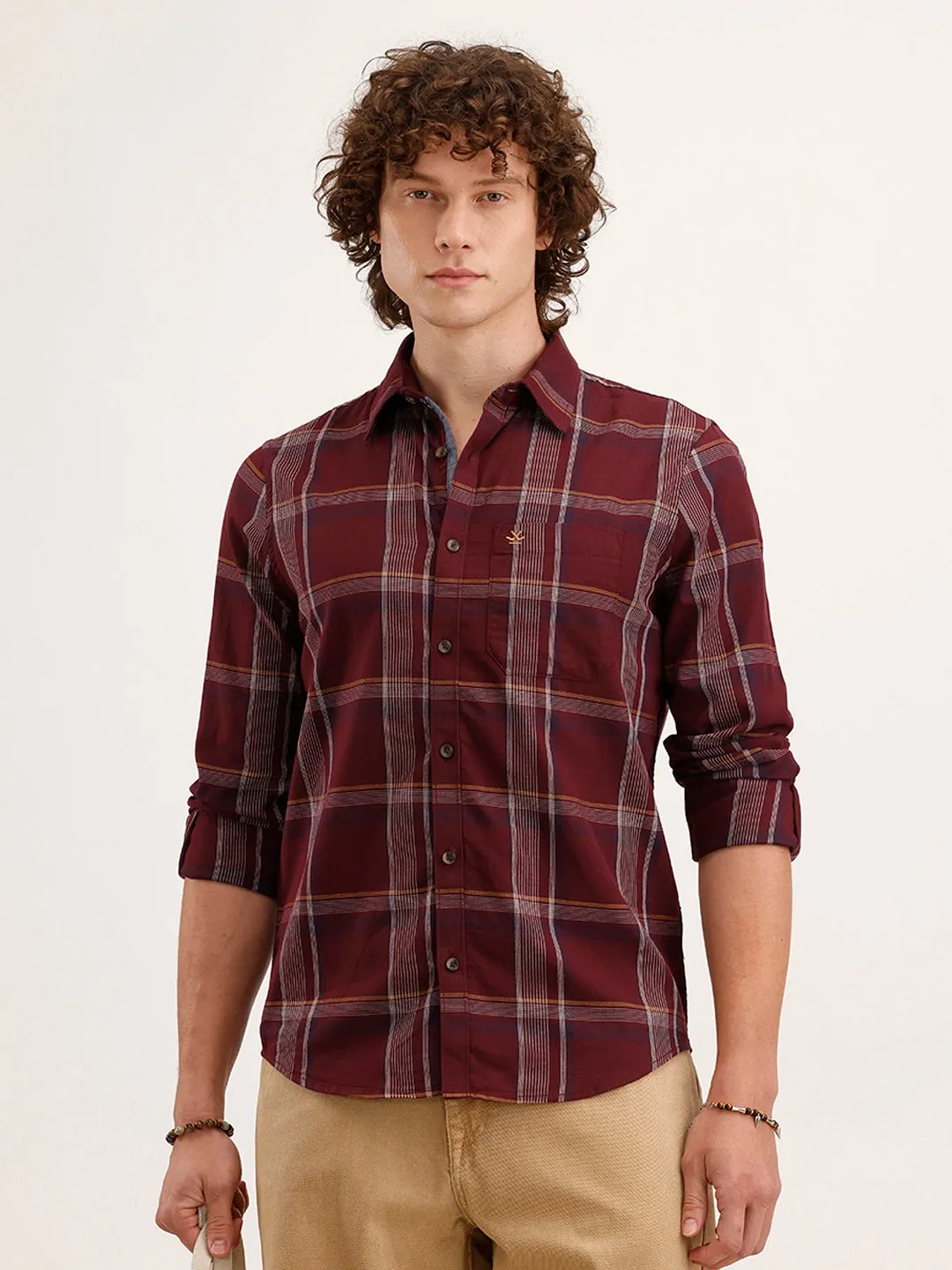 Slim Fit Checkered Shirt | Maroon sold by Wrogn