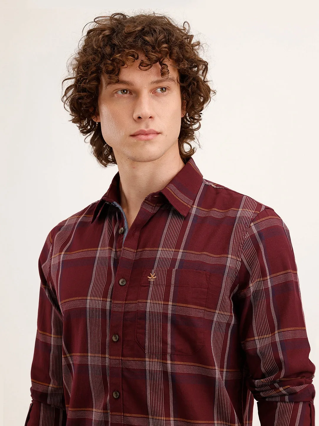 Slim Fit Checkered Shirt | Maroon sold by Wrogn product image thumbnail 5