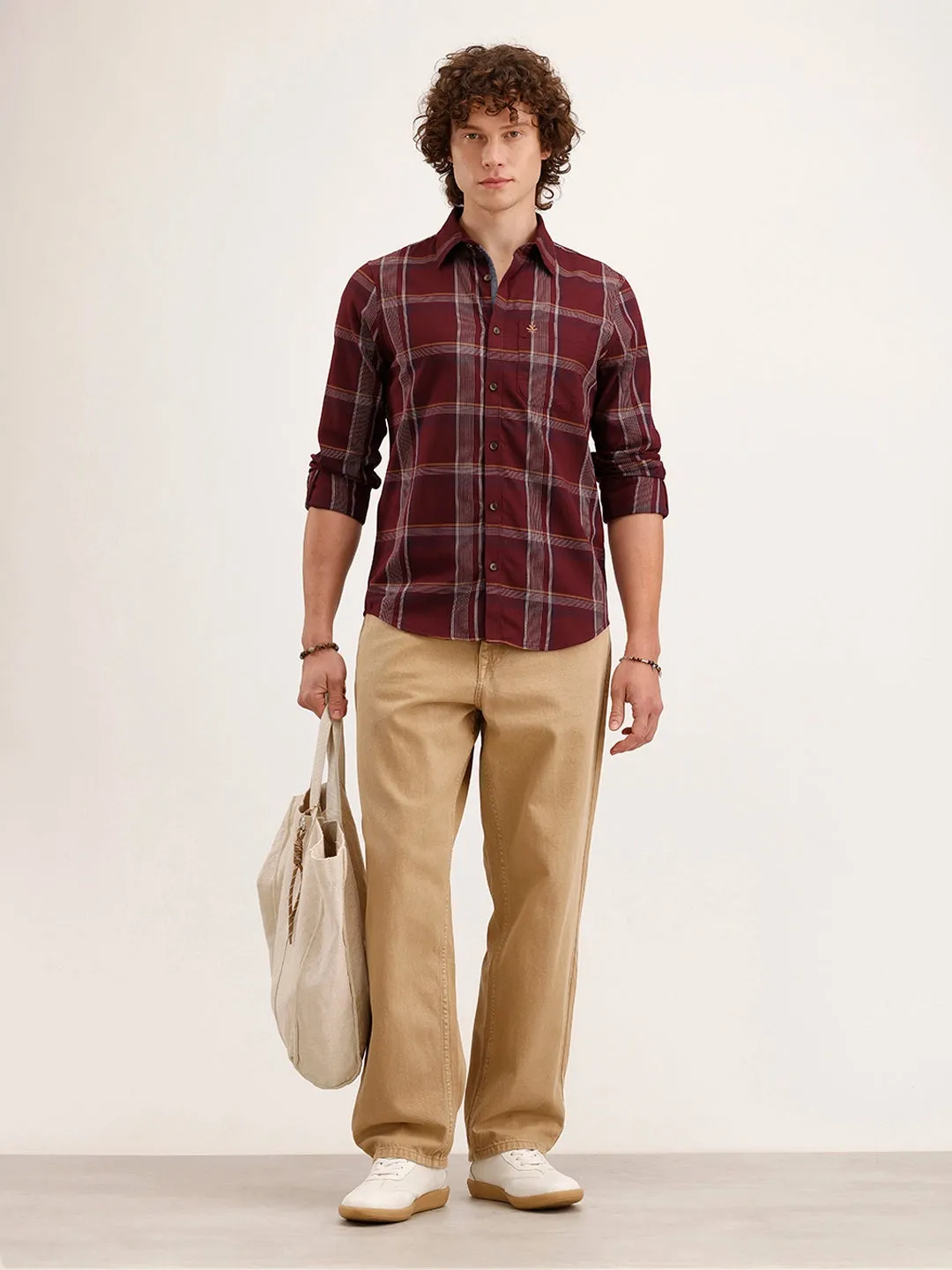 Slim Fit Checkered Shirt | Maroon sold by Wrogn product image thumbnail 2
