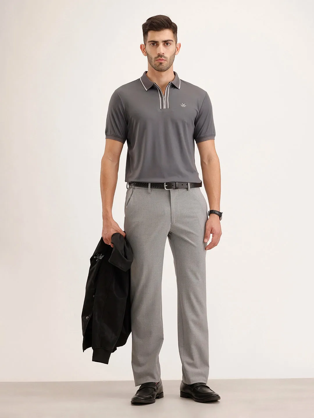 Slim Fit Tipping Collar T-Shirt | Dark Grey sold by Wrogn product image thumbnail 2