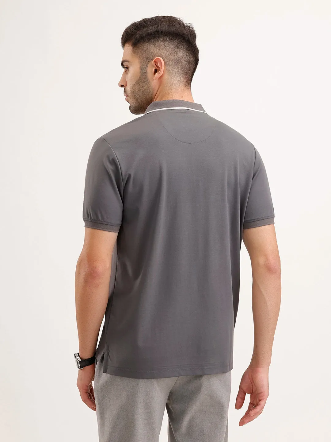 Slim Fit Tipping Collar T-Shirt | Dark Grey sold by Wrogn product image thumbnail 3