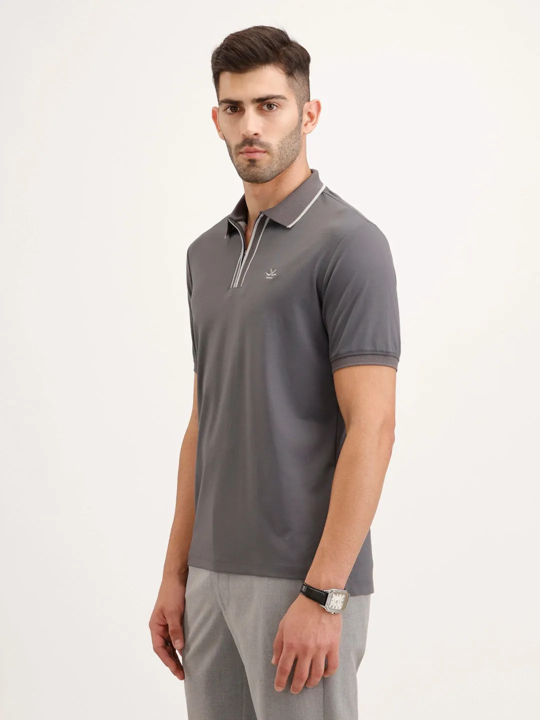 Slim Fit Tipping Collar T-Shirt | Dark Grey sold by Wrogn product image thumbnail 4