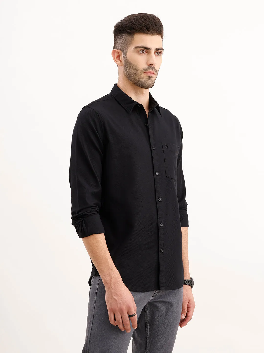 Textured Regular Fit Shirt | Black sold by Wrogn product image thumbnail 4