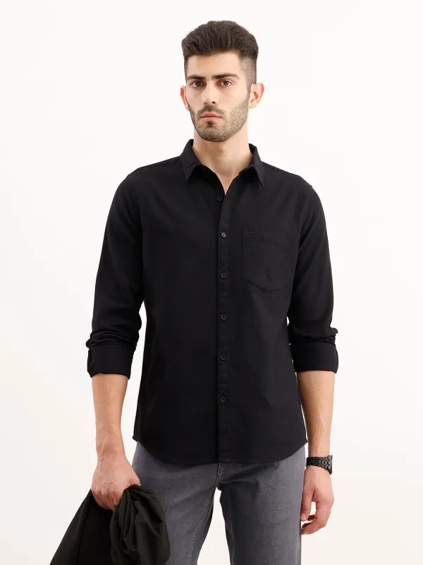 Textured Regular Fit Shirt | Black made by Wrogn