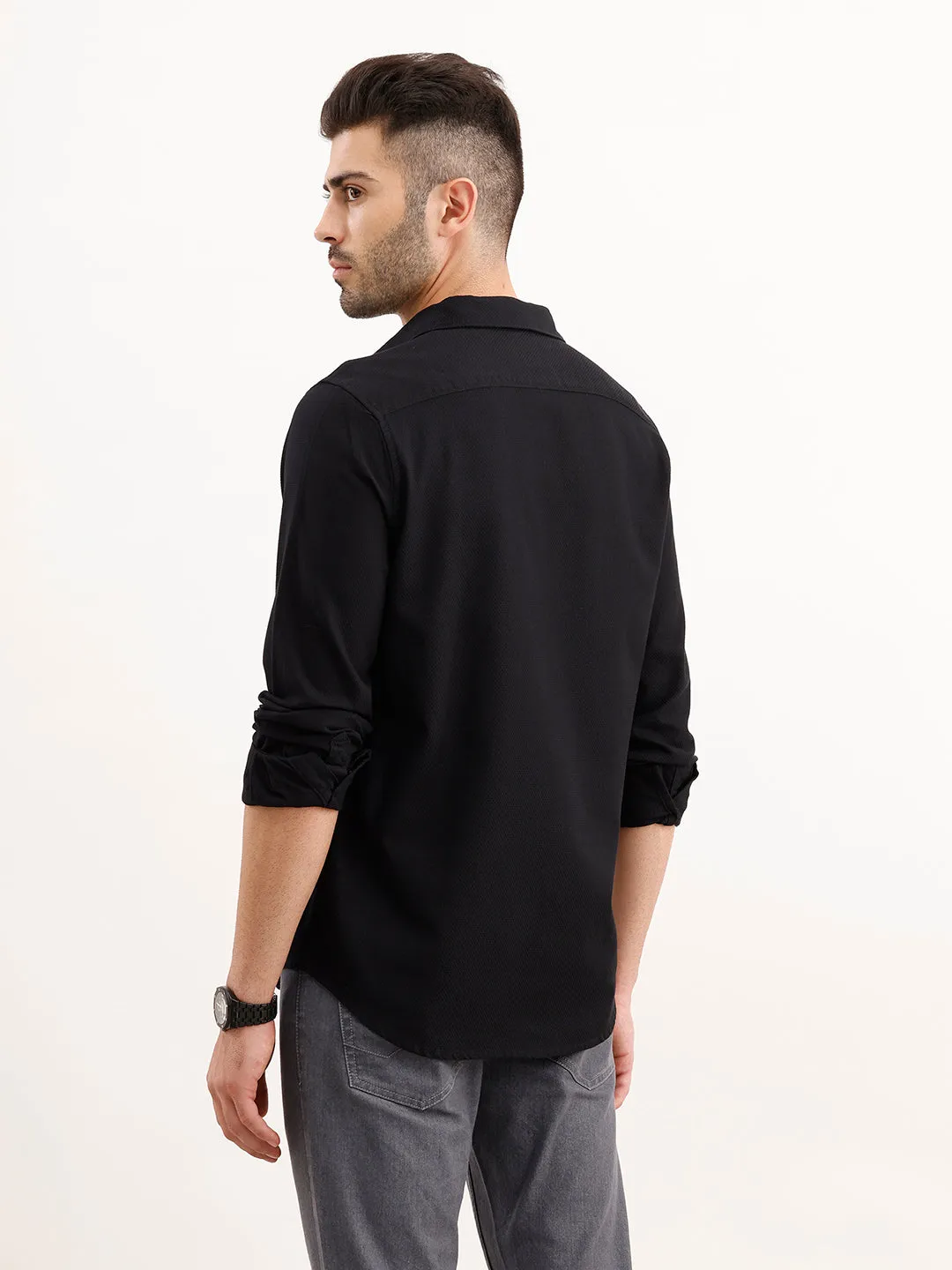 Textured Regular Fit Shirt | Black sold by Wrogn product image thumbnail 3