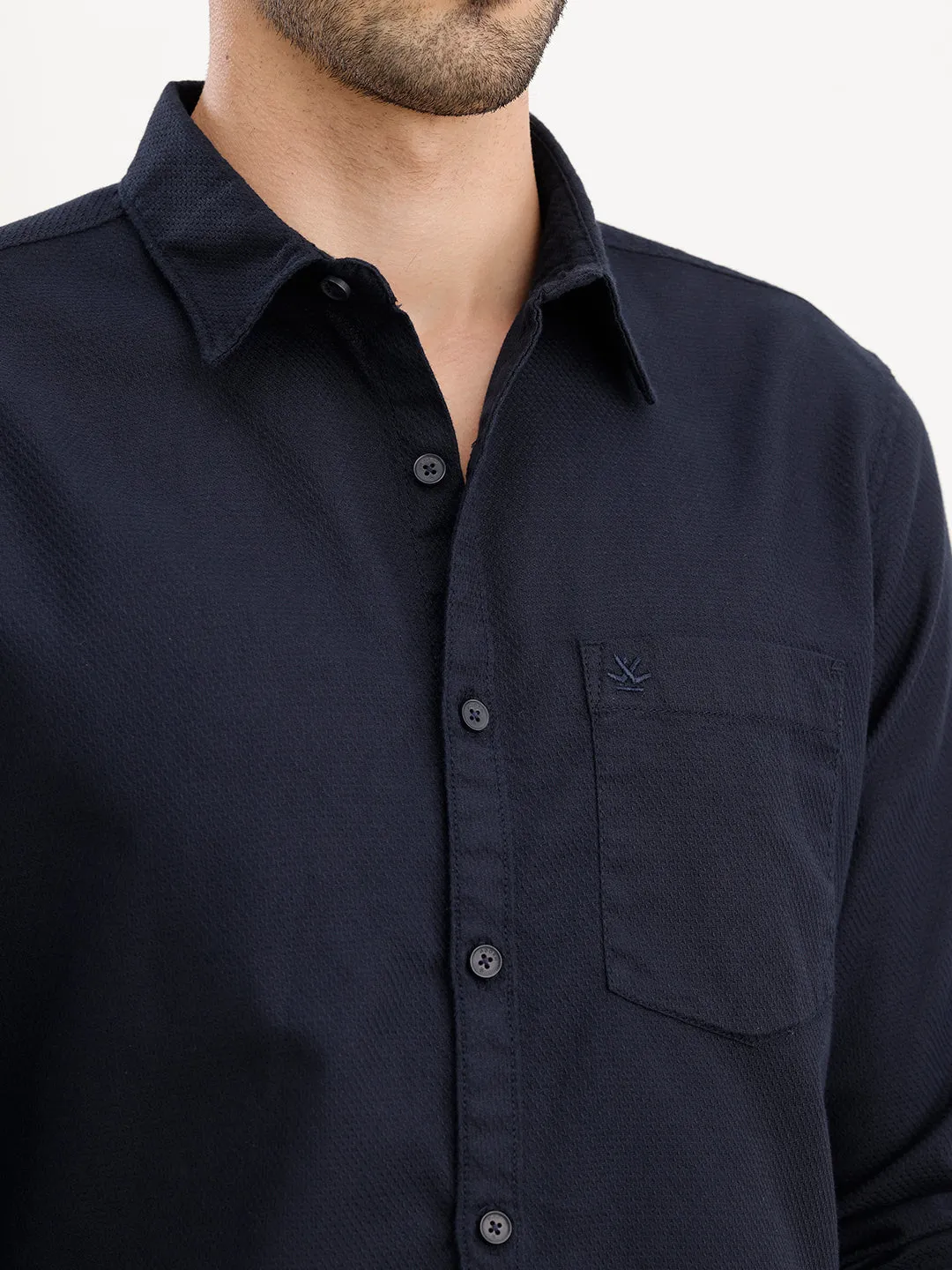Textured Regular Fit Shirt | Navy Blue sold by Wrogn product image thumbnail 5